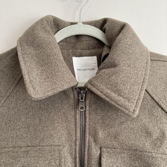 Avec Les Filles Anthropologie Jacket Cropped Button Up Shacket Tan Large Brown - Picture 3 of 11